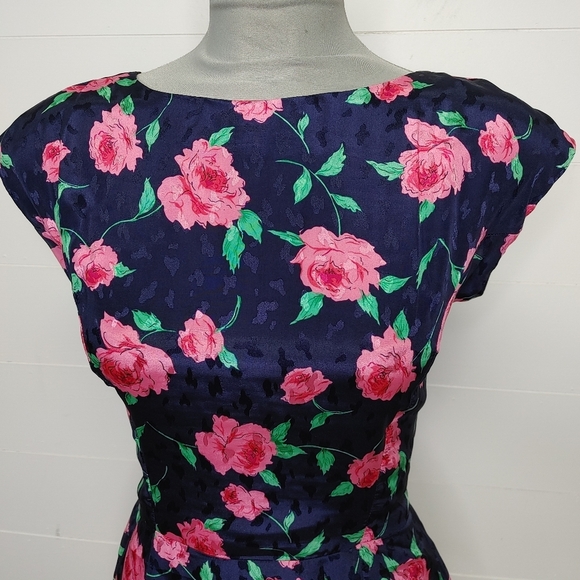 Stunning vintage satin rose print midi dress size XS - Picture 4 of 12